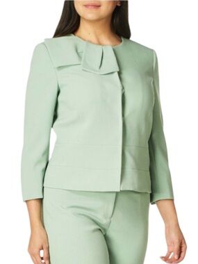 Tahari ASL Green Collarless Snap Closure 7/8 Sleeve Peplum Jacket (6)